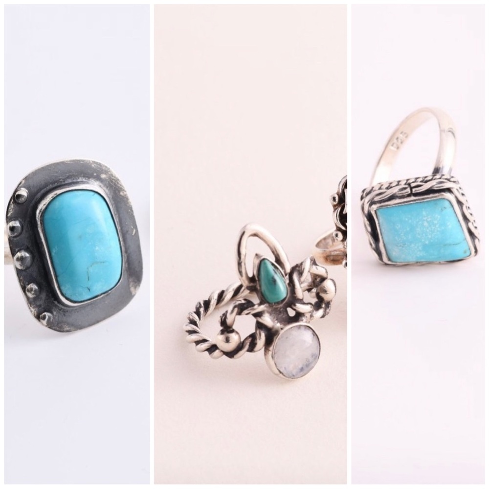 3 sterling Silver Turquoise Rings